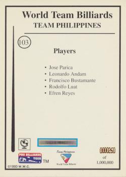 1993 Pro Billiards Tour #103 Team Philippines Back